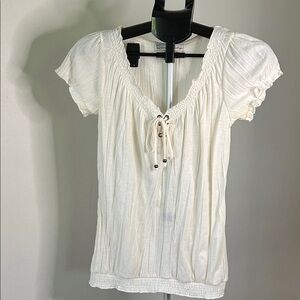French Laundry Cream Blouse with Lace-Up Front